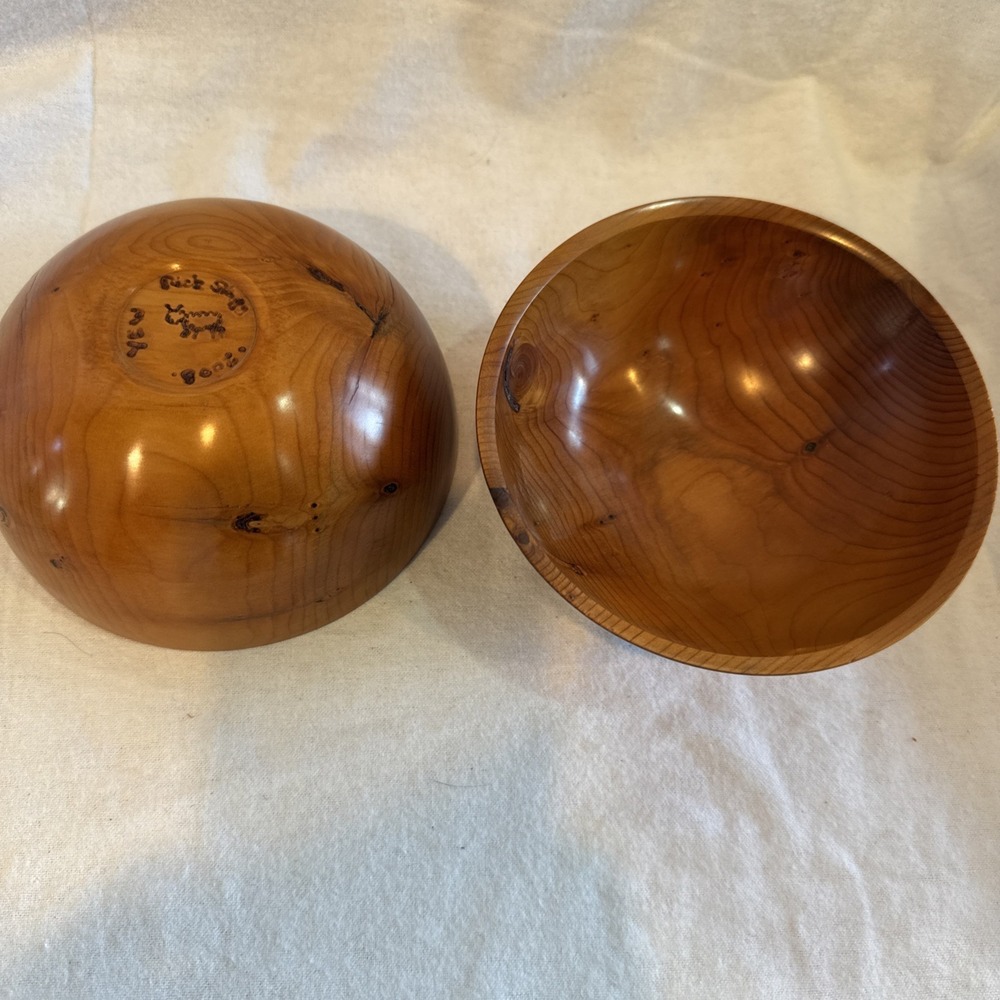 2 Handcrafted Hand Turned Wooden Salad Bowl Signed By Artist 5.5" Diameter